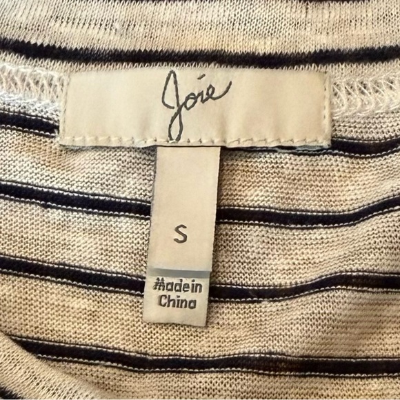 Joie White Navy Stripe Linen Cotton Top w/ Eyelet Lace Hem Size Small EUC - Picture 4 of 7